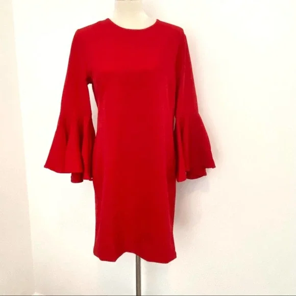 MUD PIE Red Poinsettia Brooks Bell Sleeve Dress Size Small - Picture 3 of 12